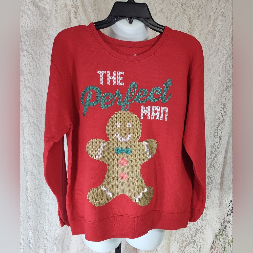 Christmas Gingerbread Sweat Red Top NWOT